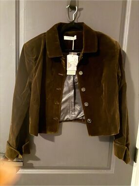 Commense Brown Velvet Cropped Blazer